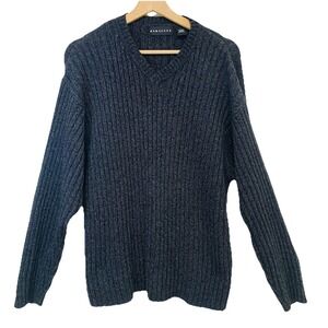Baracuta Chunky Knit V Neck Sweater‎ Men Large Gray 100% Cotton Thick Warm